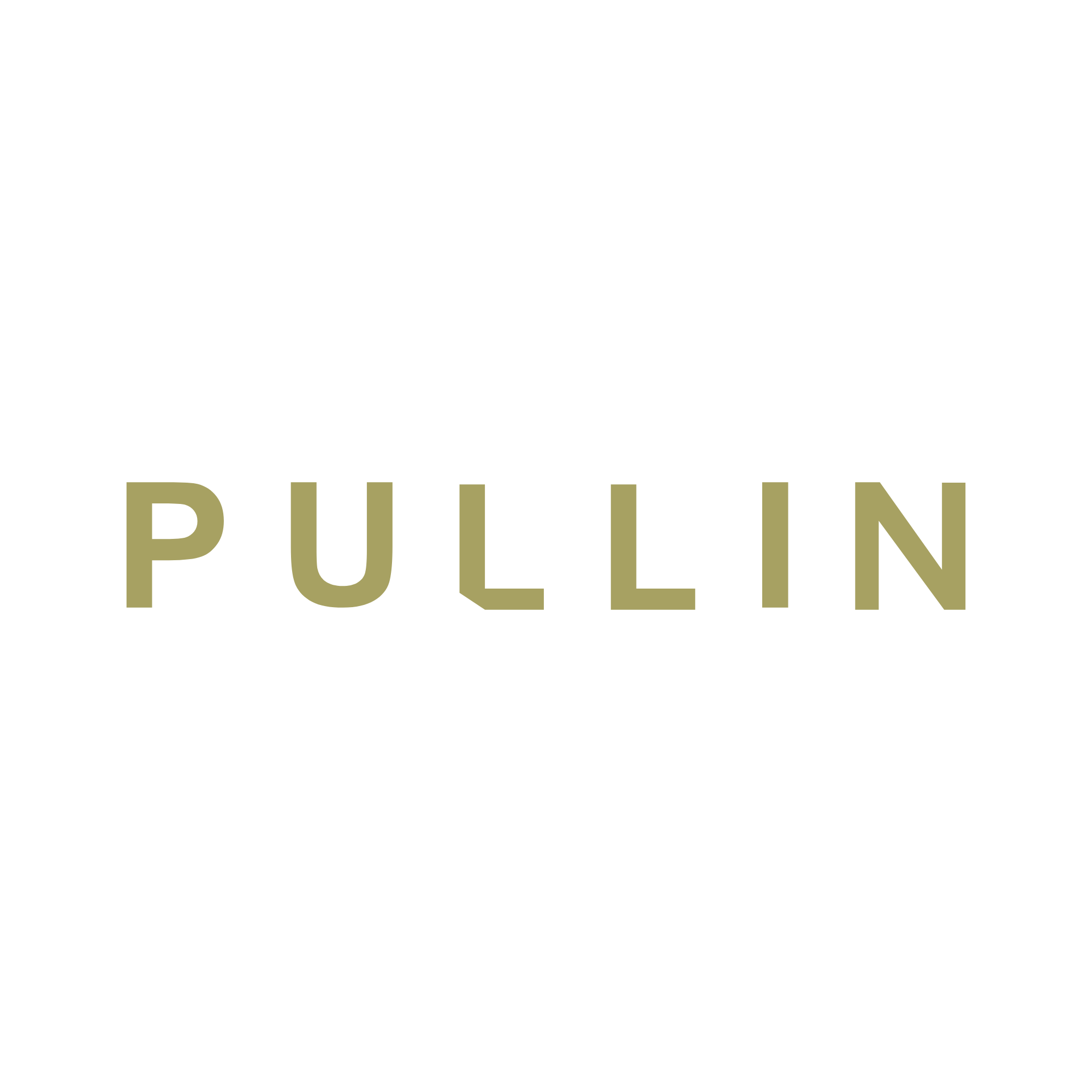 Logo "PULLIN" en lettres capitales doré sur fond blanc