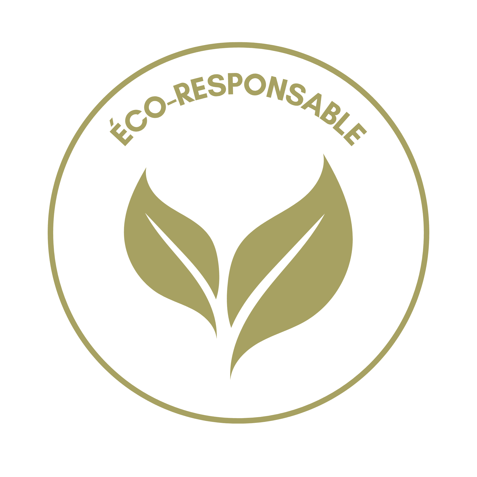 pictogramme avec la phrase "ECO-RESPONSABLE" en haut et un symbole circulaire qui représente deux feuilles.