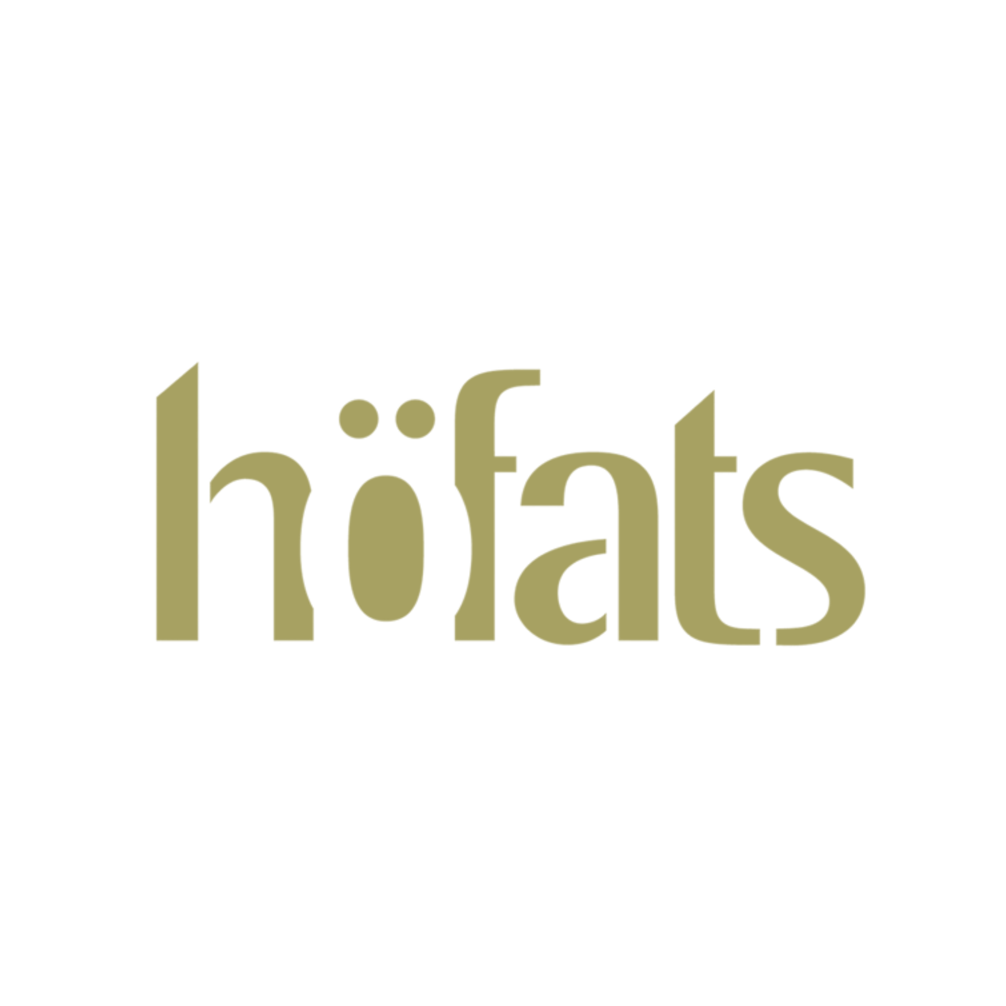 Logo de la marque "hofats" avec un fond blanc et le texte en doré.
