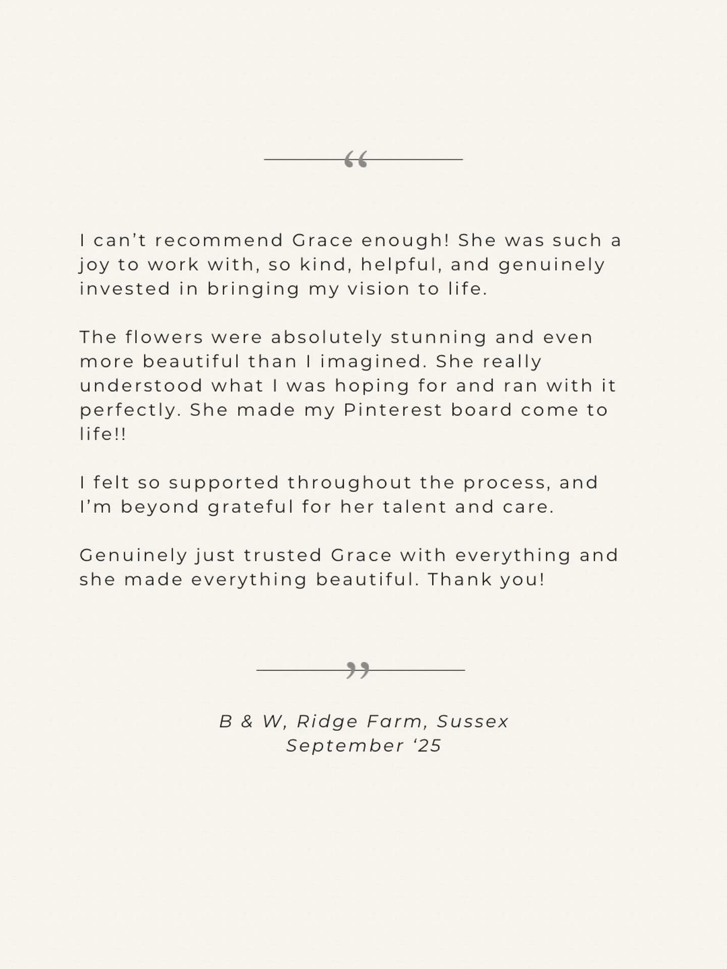 Yep, I am genuinely invested in making your wedding day and floral planning process as beautiful as possible, so it really means the world for this to be said, amongst so much other feedback to treasure in Beth and Wills review received 🤍
⠀⠀⠀⠀⠀⠀⠀⠀⠀
