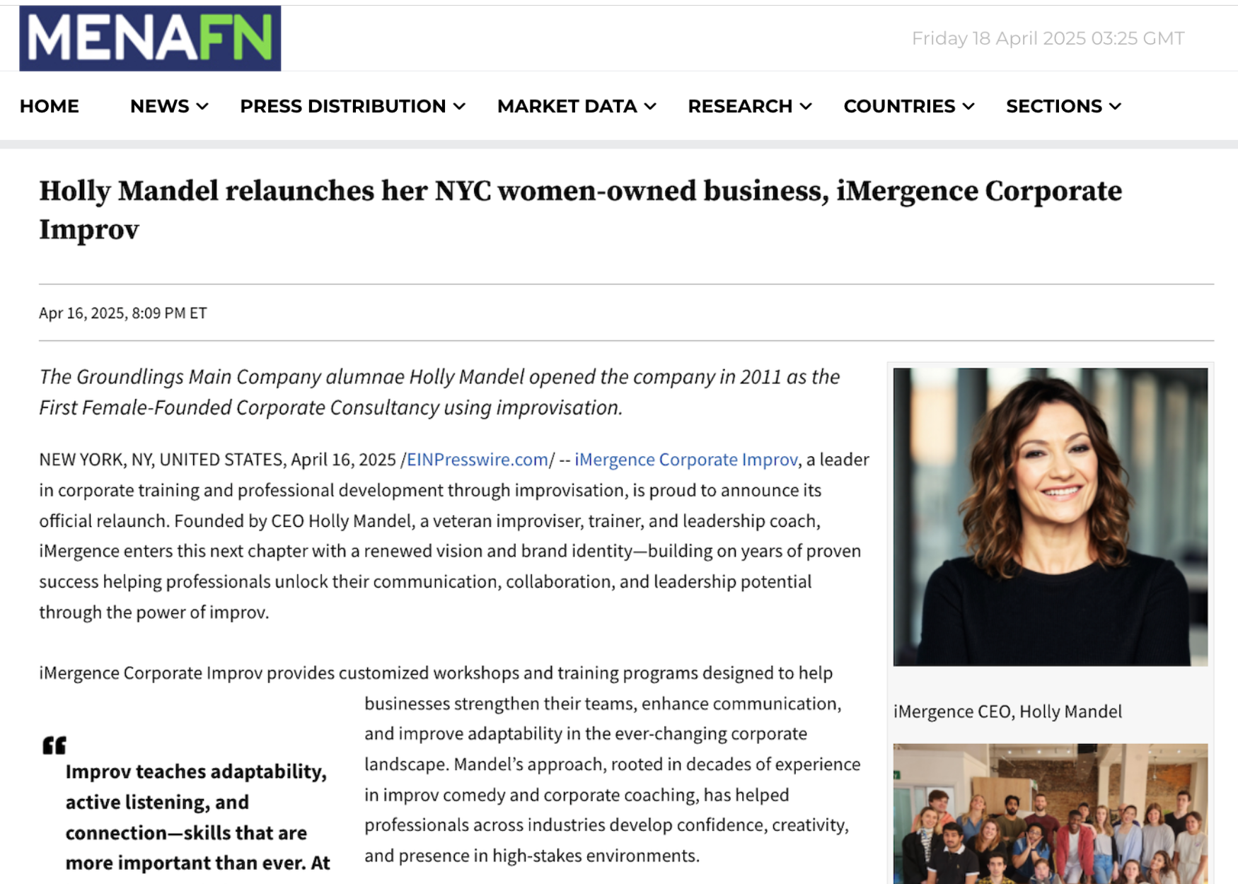 MENA FINANCIAL NEWS: Featuring Holly & iMERGENCE Relaunch