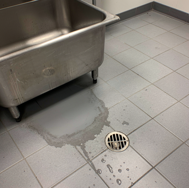 grease trap overflowing onto restaurant kitchen floor