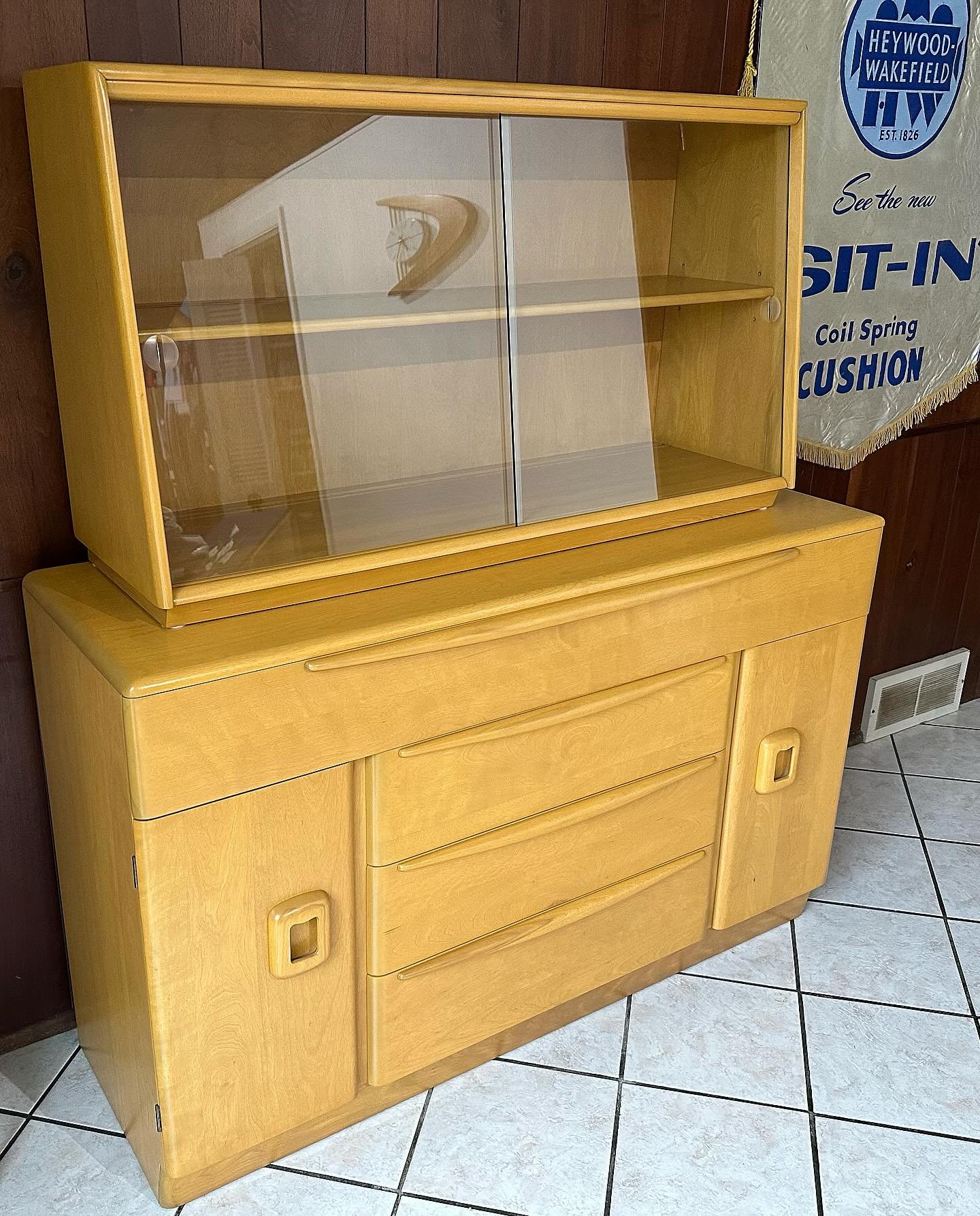 I *finally* got this beauty finished and upstairs in my own dining room. I&rsquo;ve been working on it between my 9-5 and as time permits between refinishing projects for customers. I present to you the @heywoodwakefield M593 server, topped with the 