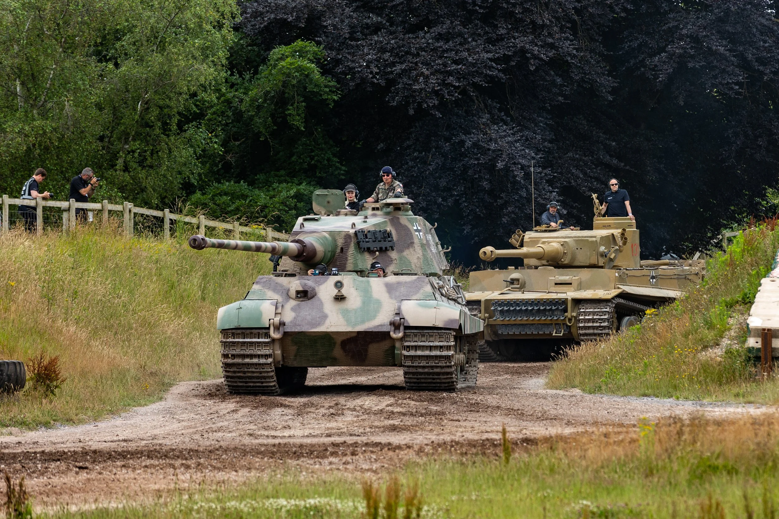German tiger tanks King Tiger (front) and Tiger 131 (back) are seen running together for the first time at Tankfest 2025 since being in battle. (Marina Black Media).