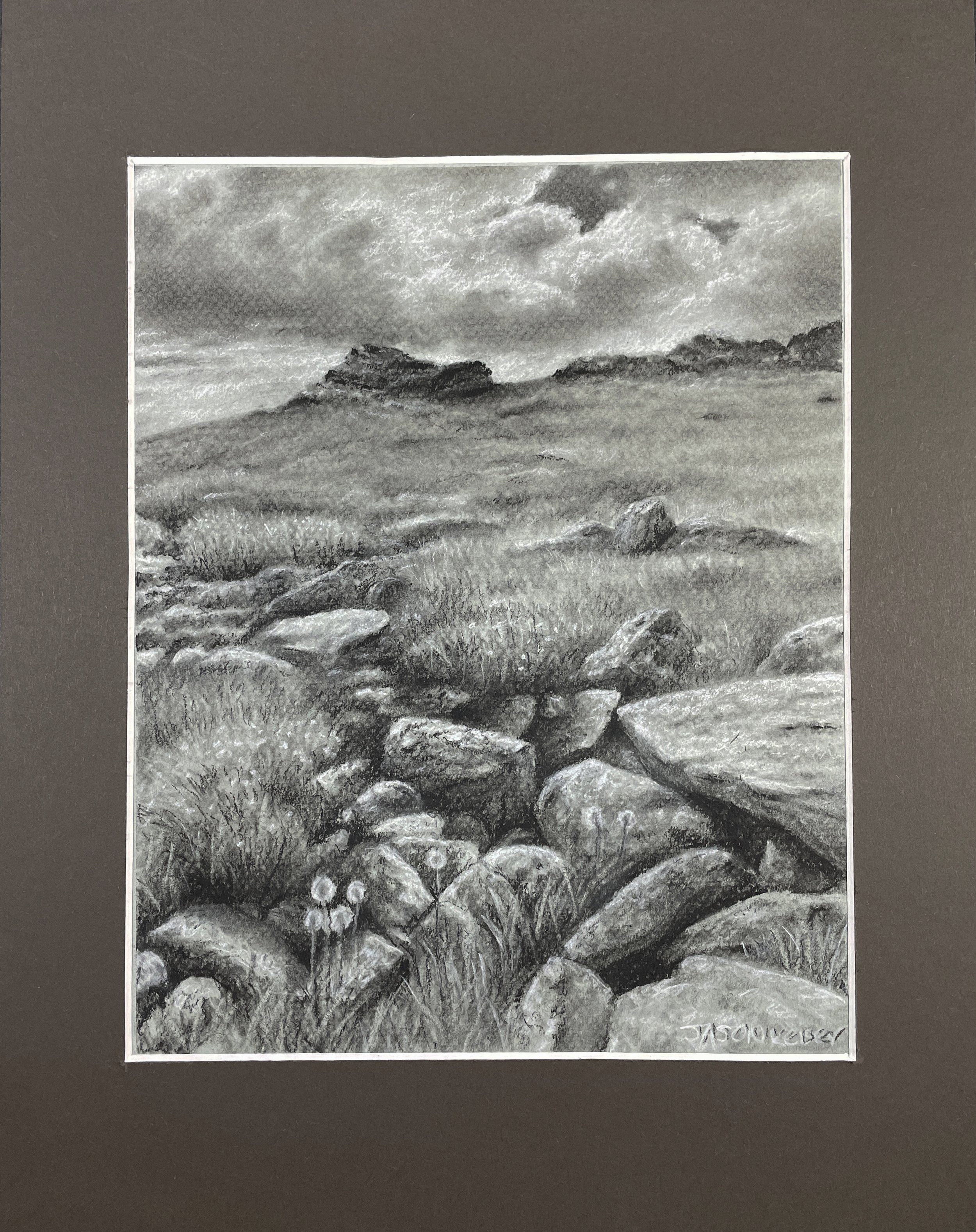 Mountain Castles-Charcoal Drawing