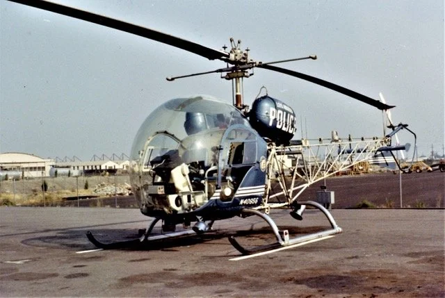From Orbits Over Los Angeles: A Bell 47 helicopter, the first one Scott Collins learned in.