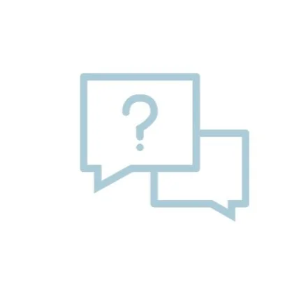 Two speech bubbles, one with a question mark, symbolizing a question or conversation.