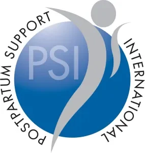 PSI logo featuring a stylized human figure, with support and international text around the circle.