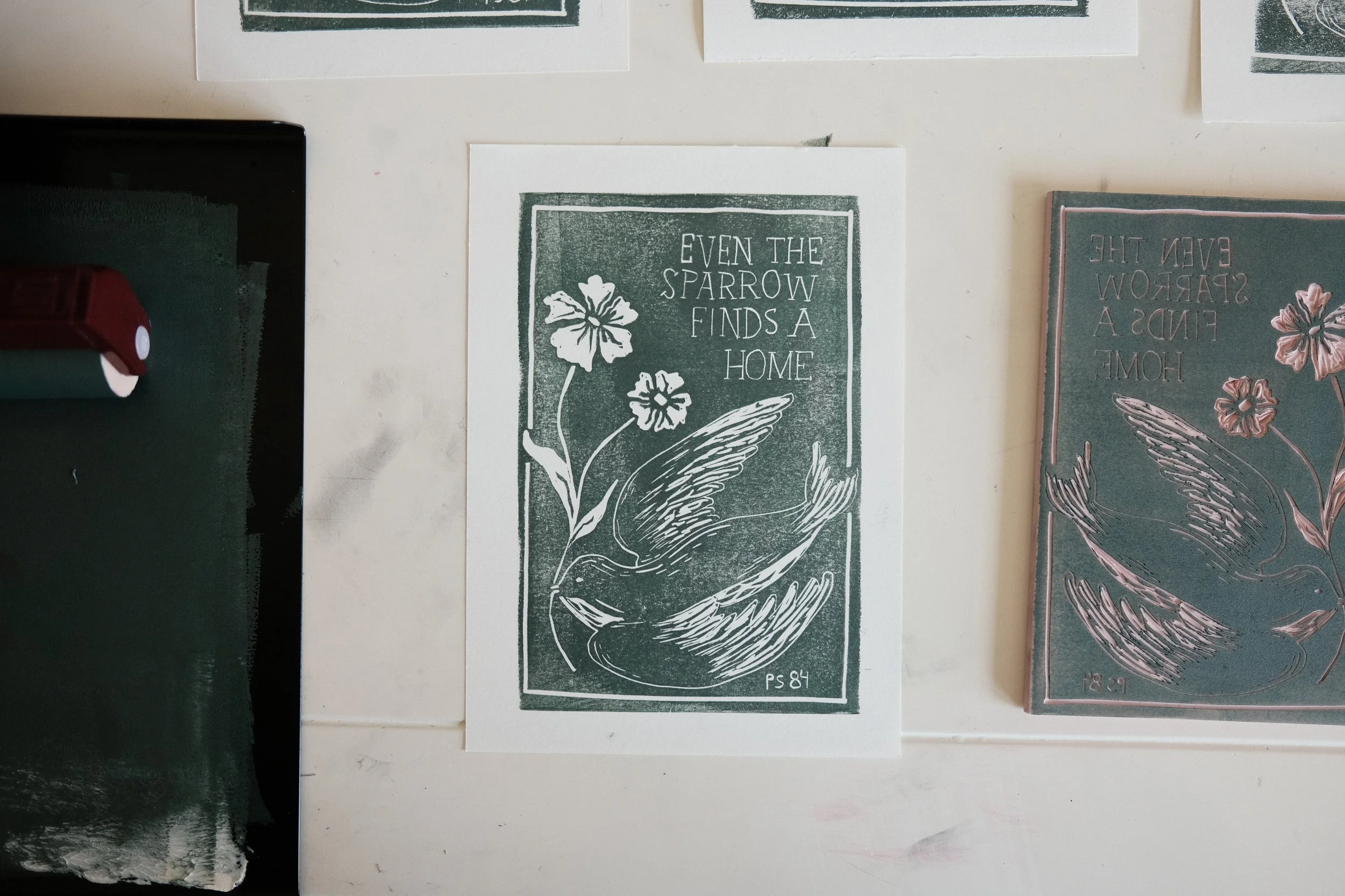 Sparrow Linocut Print