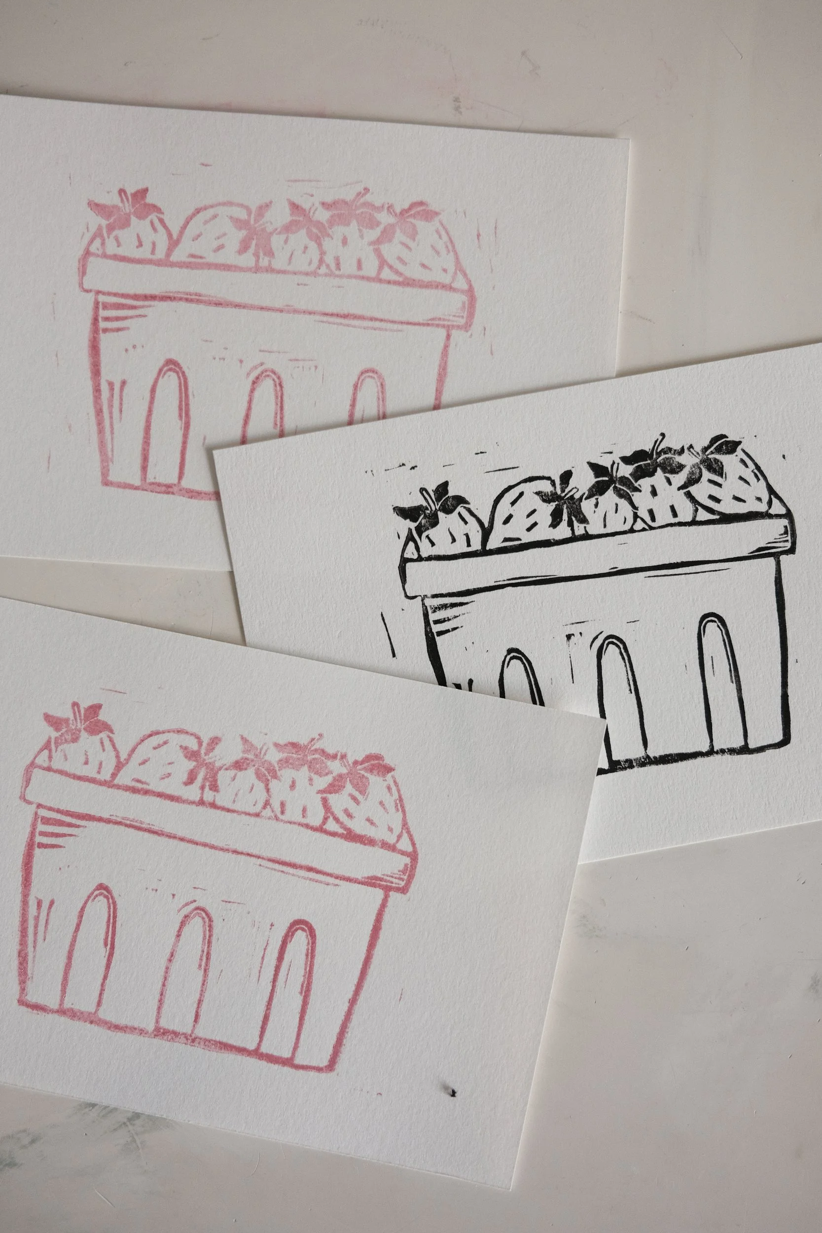 Strawberry Pint Linocut Print