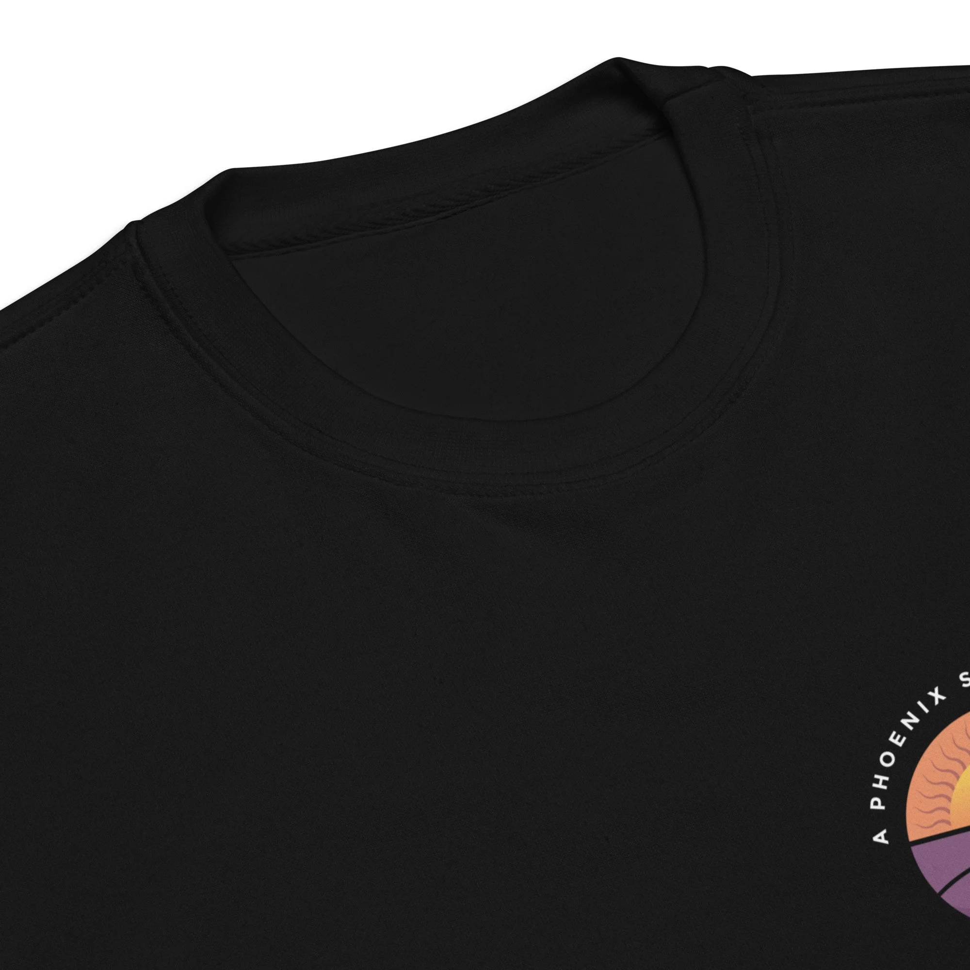 Black Cotton Heritage sweatshirt with Suns After Dark logo on front chest and back center.