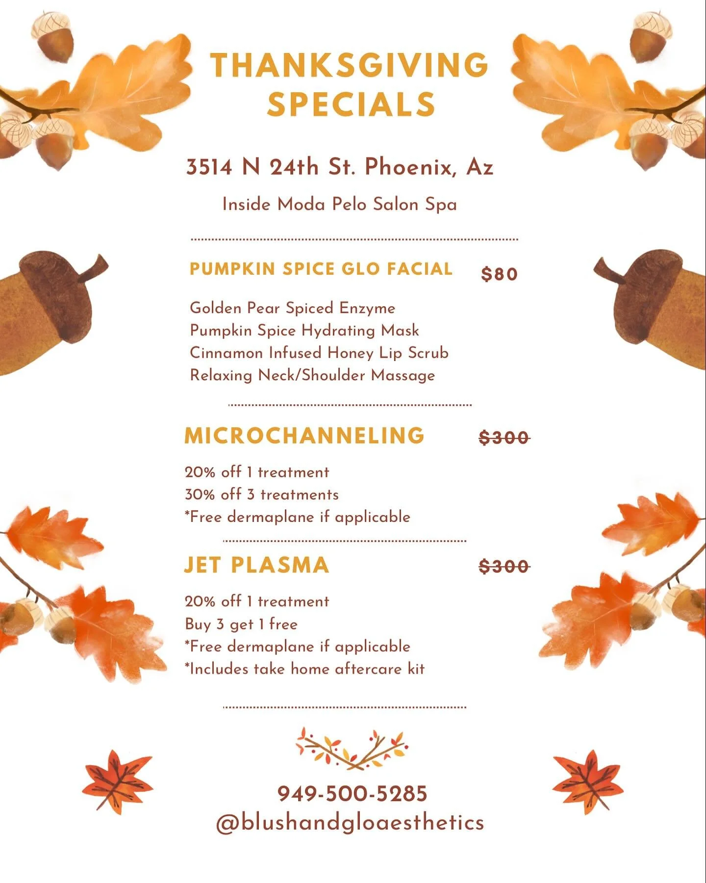 🍁November specials are here! 
🧡Don&rsquo;t miss out! 

🎁gift certificates are also available on my website! Blushandgloaesthetics.com