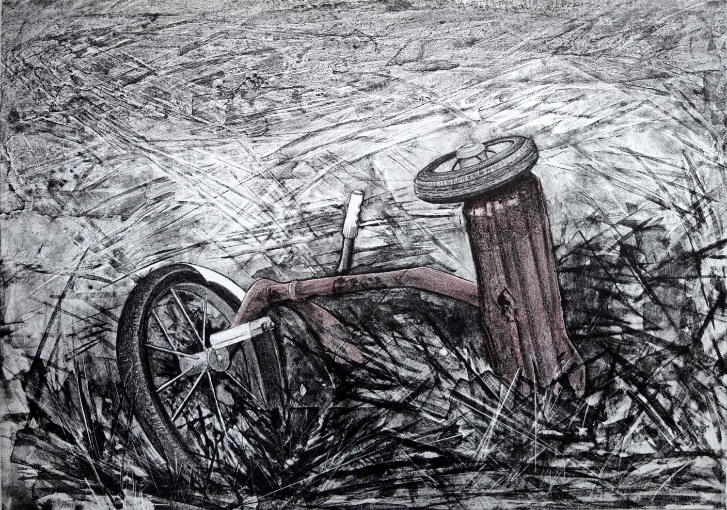 BURIED MEMORIES, Lithograph w/Color Pencil, 14 x 20 inches