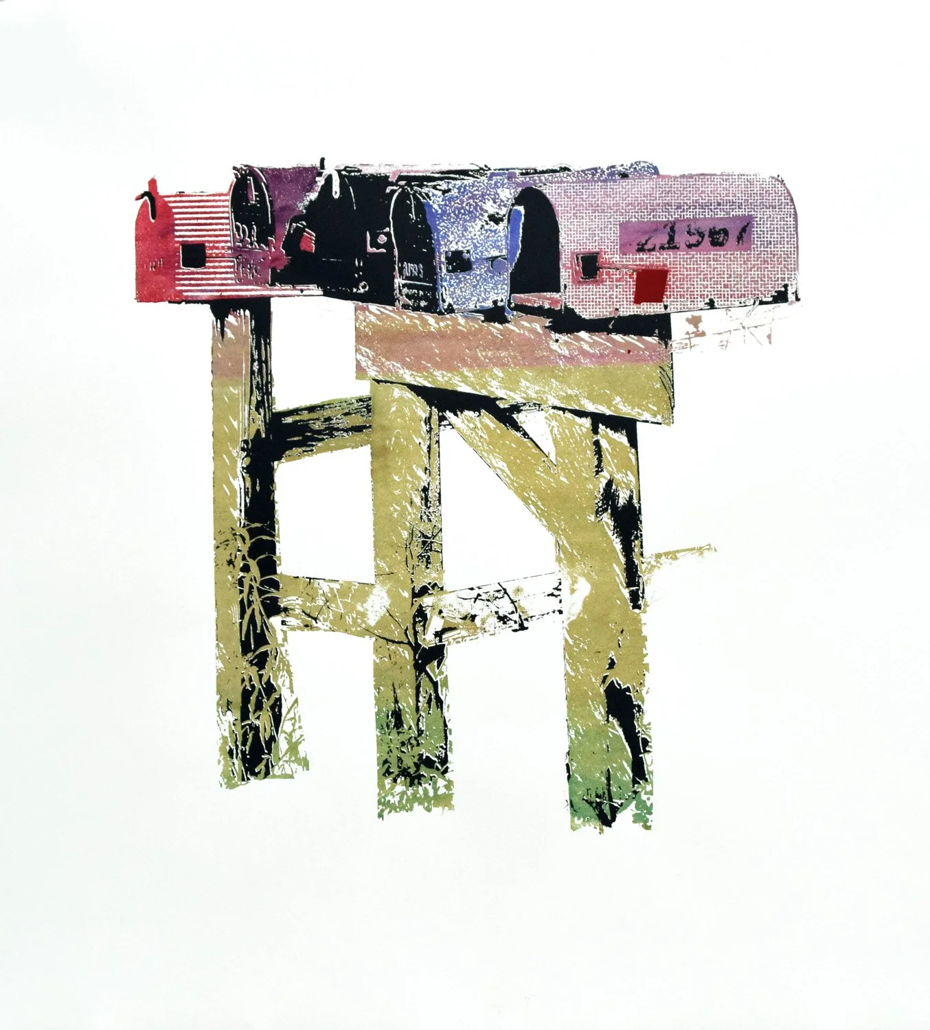 PARCEL POST~T/P, Screen Printed Monotype, 22 x 17 inches