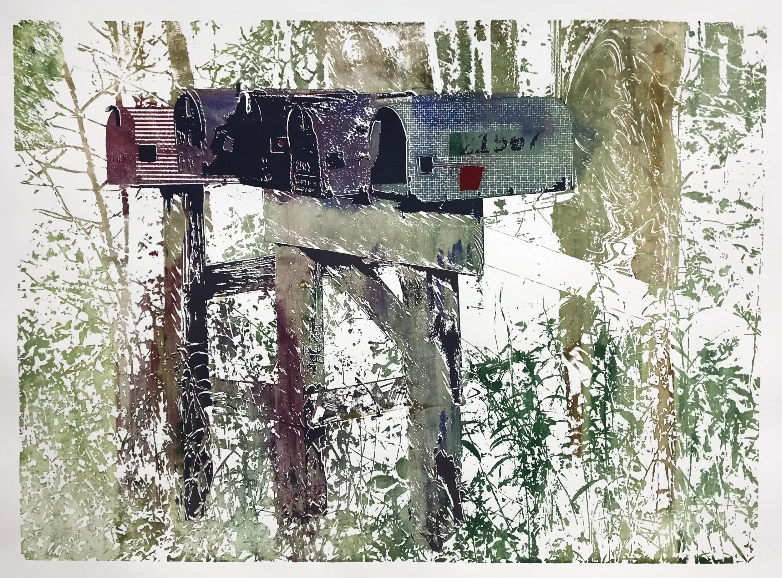 RURAL MAIL, Screen Printed Monotype, 25 x 30.5 inches