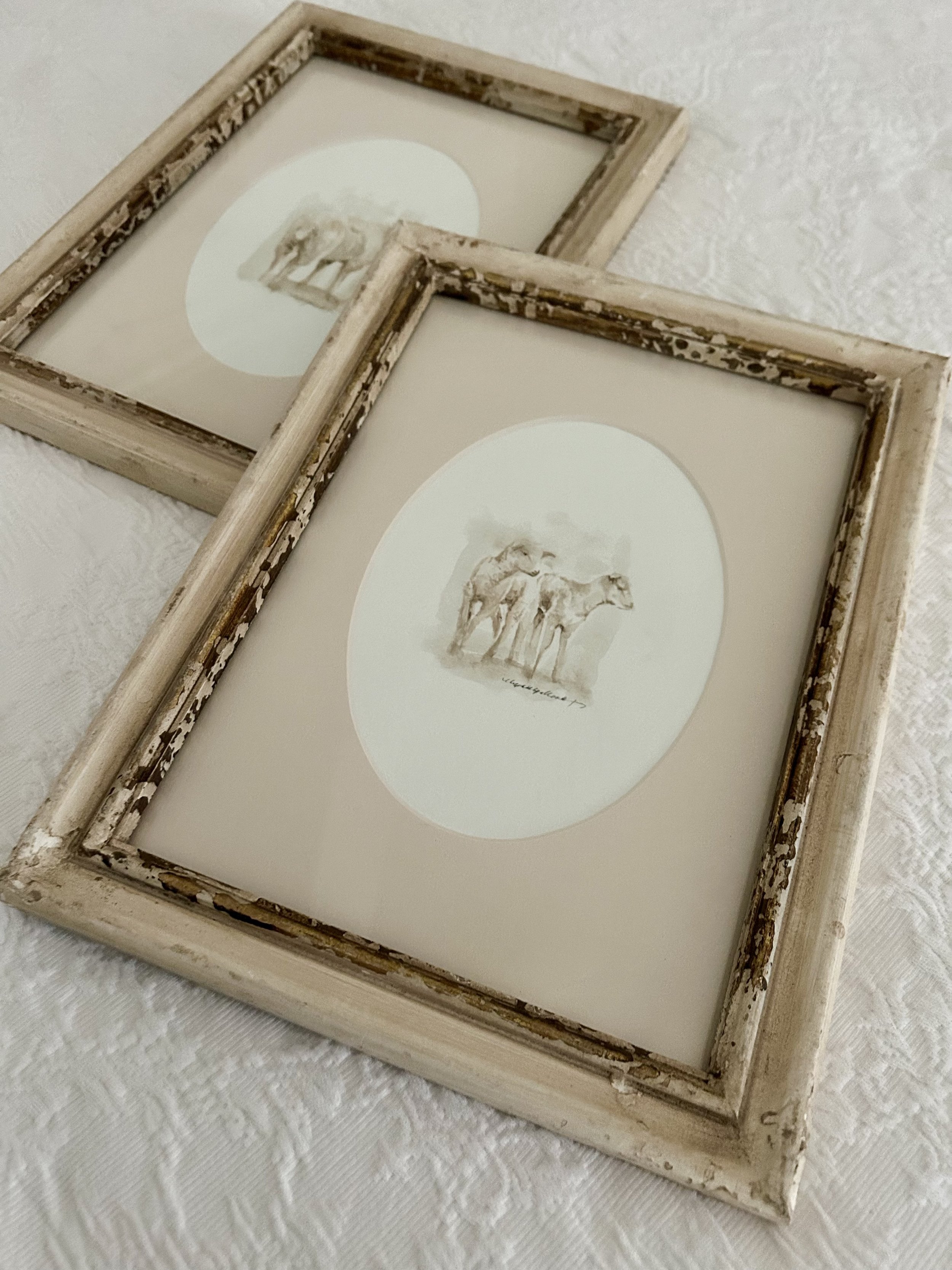 Framed Sepia Lambs