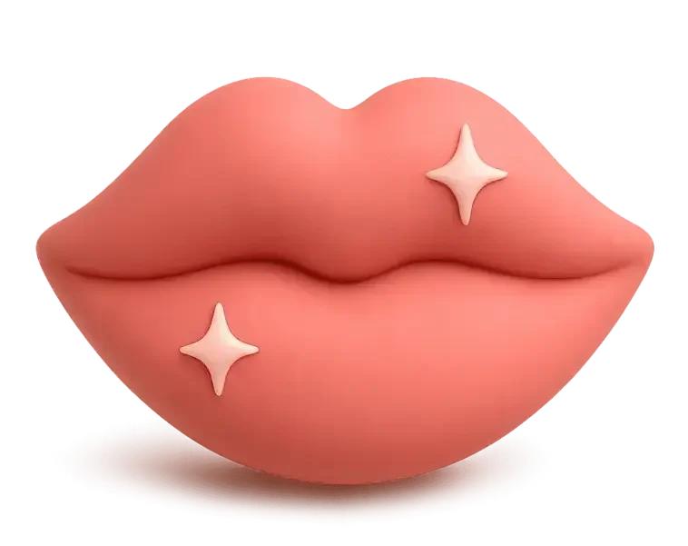 A novelty cushion shaped like pink lips with small star-shaped accents.