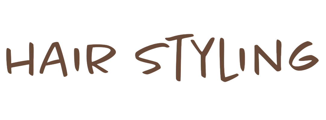 Text that says 'HAIR STYLING' in brown handwritten font on a transparent background.