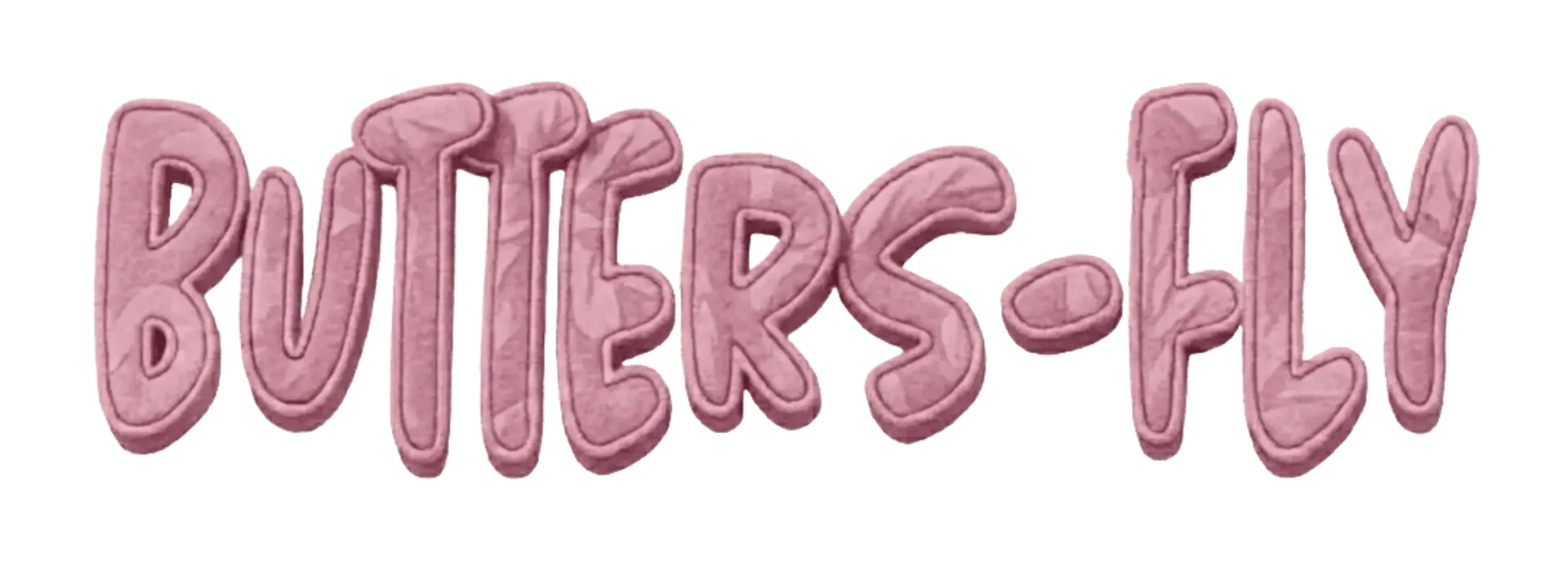 Pink embroidered patch spelling 'BUTTERCUP' in playful, bubbly letters.