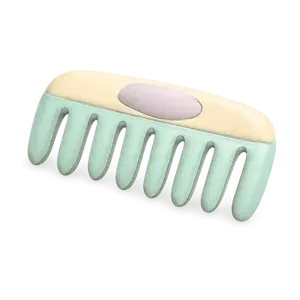 A pastel green hairbrush with a cream-colored handle and a white oval label in the center.