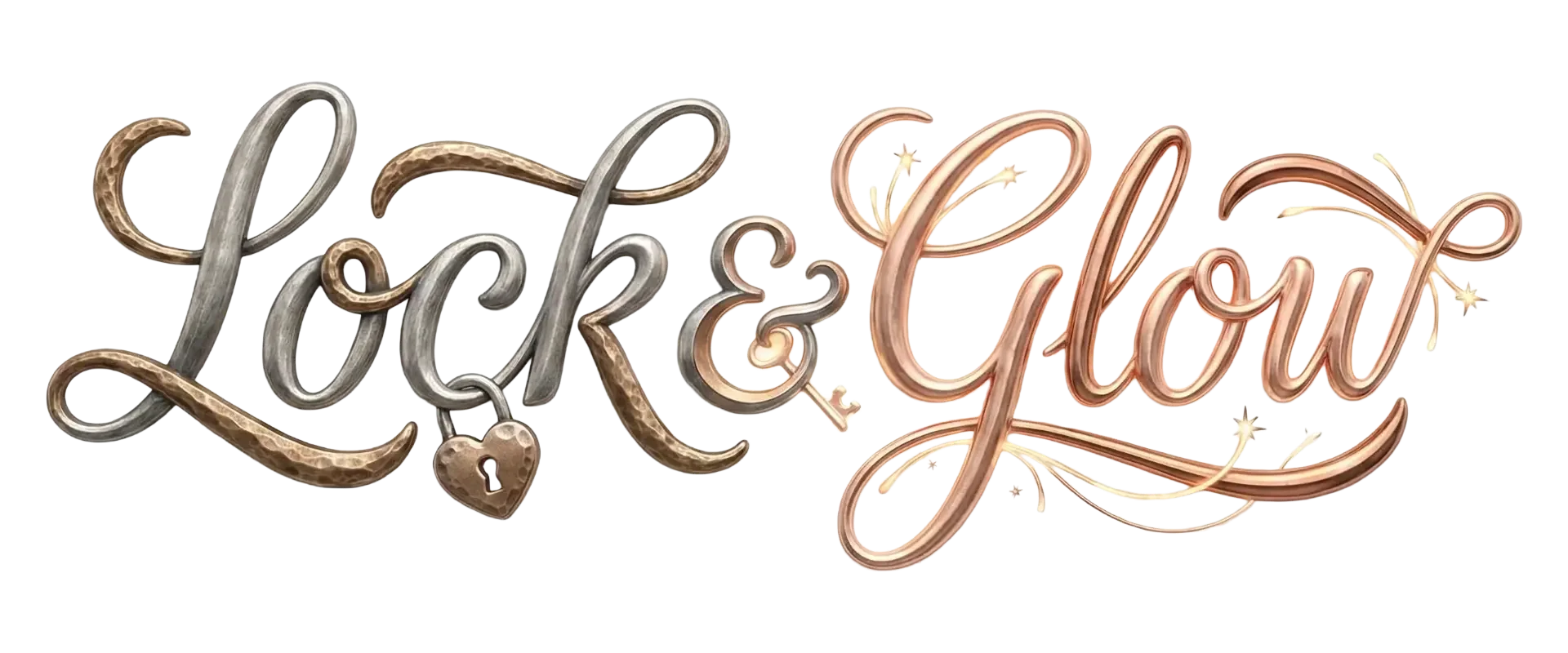 Decorative text reading 'Luck & Love' in metallic, cursive style with star accents and a heart-shaped lock in the middle.