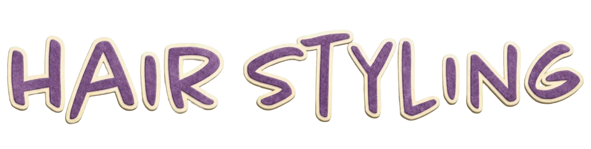 Text that reads 'HAIR STYLE' in purple with a bubble-like appearance.