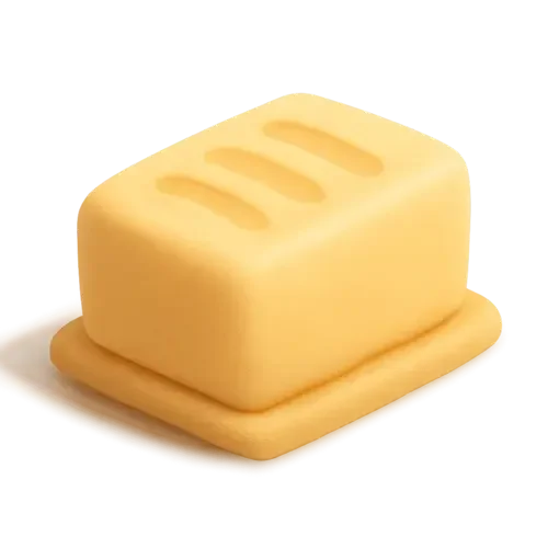 A stick of butter on a wooden butter dish.