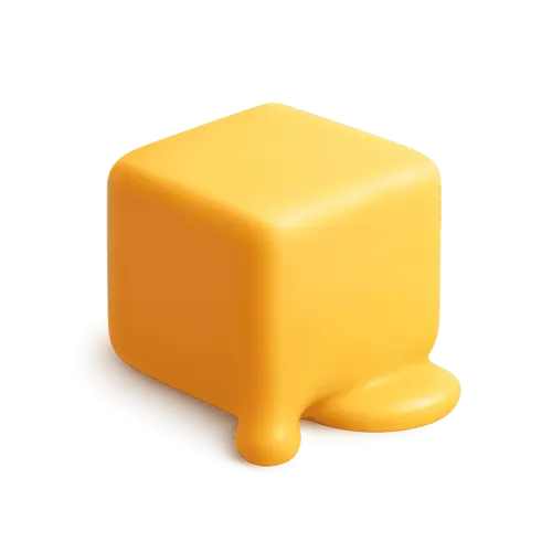 A close-up of a yellow block of cheese with a small additional piece on top.