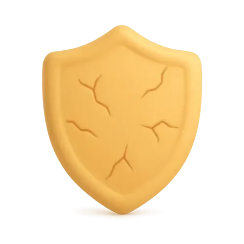 A cracked yellow shield with visible cracks on its surface.