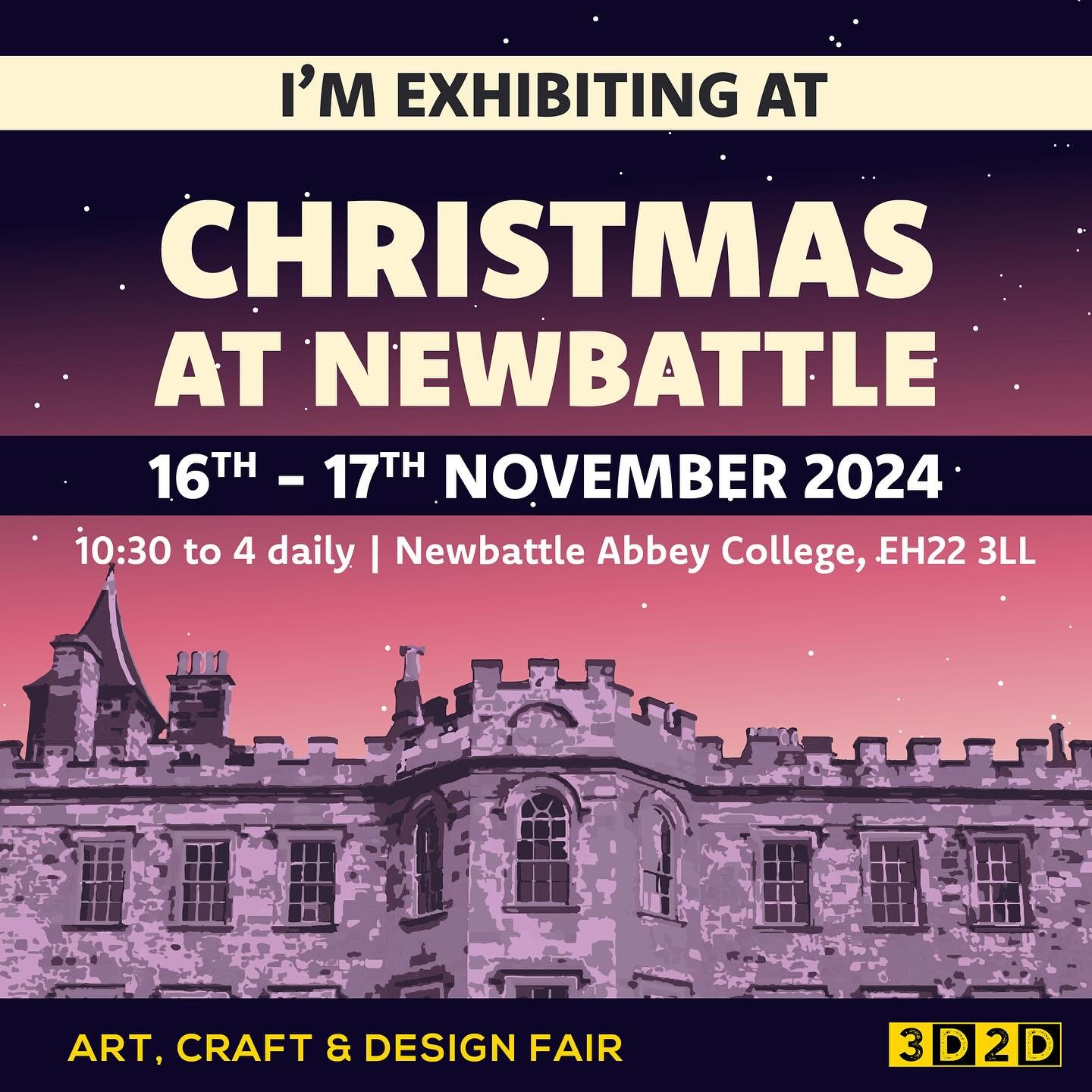 I&rsquo;m exhibiting at Christmas at Newbattle this weekend. Over 70 craft makers displaying and selling their wares. Drop by and say hello if you&rsquo;re in the area.