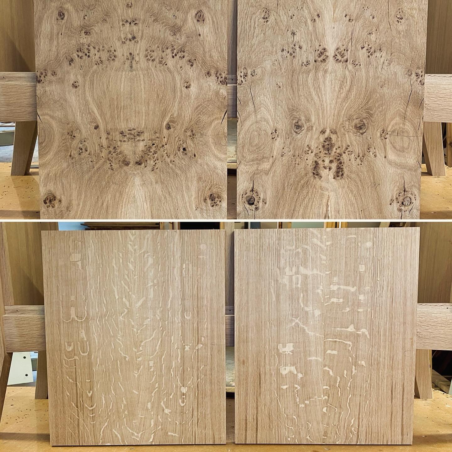 Not sure which side of these door panels I like more - the pippy oak fronts or the quarter sawn rears. Shop sawn veneers over composite core for strength. 
#woodwork #furnituremaking #scottishcrafts #furnituredesign #woodworking