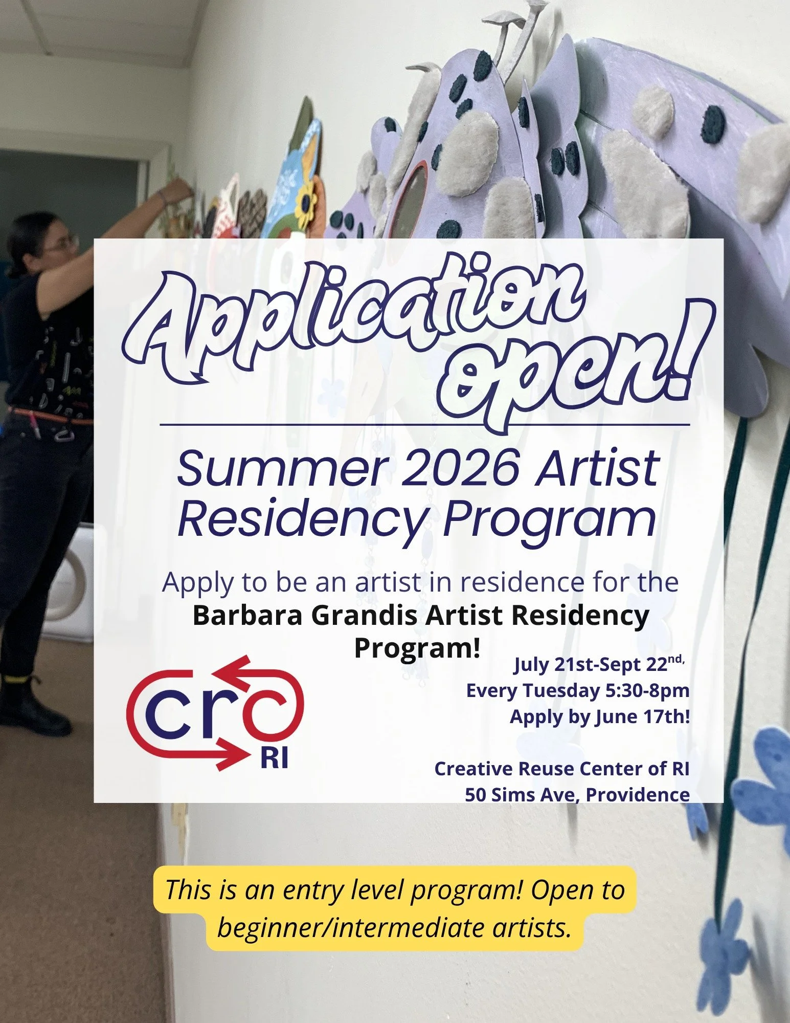 Applications are Open for the 2026 Barbara Grandis Artist Residency Program
July 21-September 22
Every Tuesday from 5:30pm-8:00pm

Applications are due on June 17th

This residency is open to any adult who wants to make art at any life stage, especia