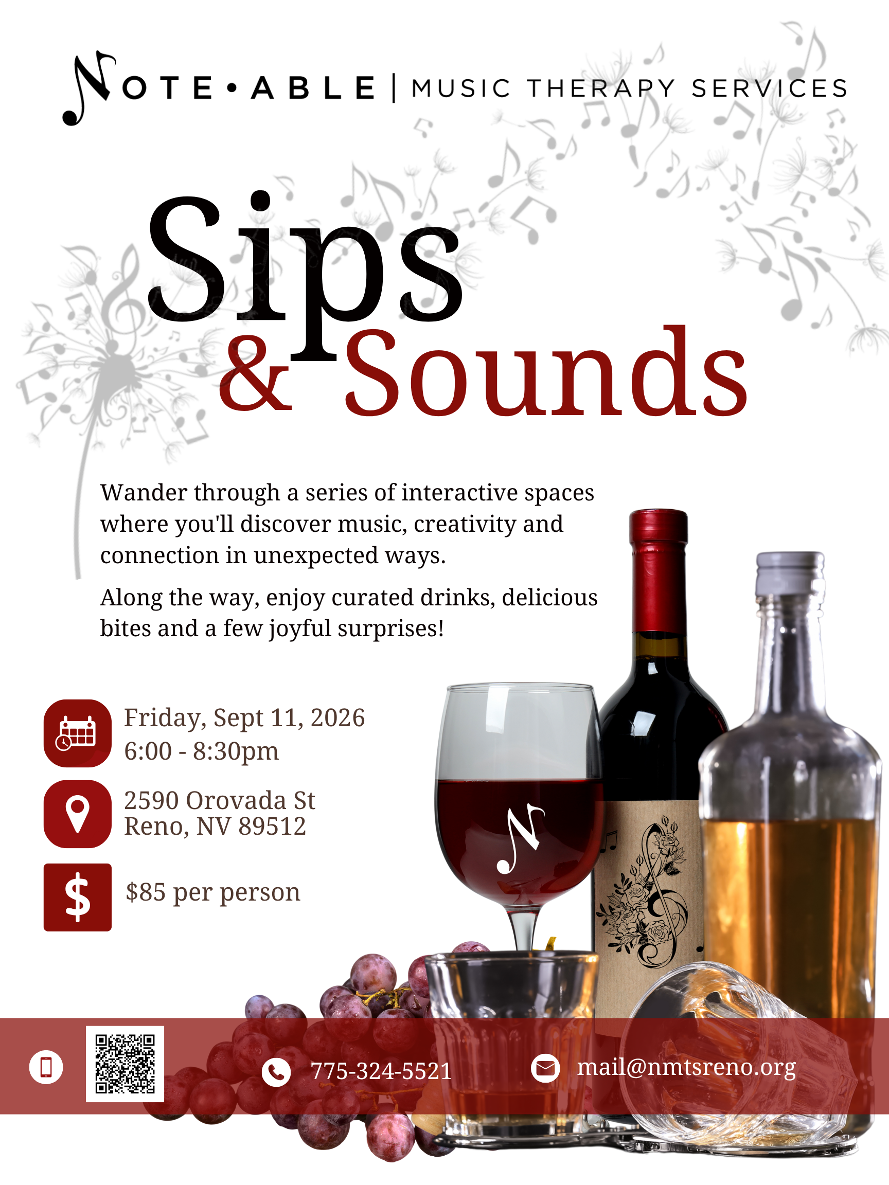 Sips & Sounds Friday 9/11/2026 6-8:30p at 2590 Orovada St., Reno