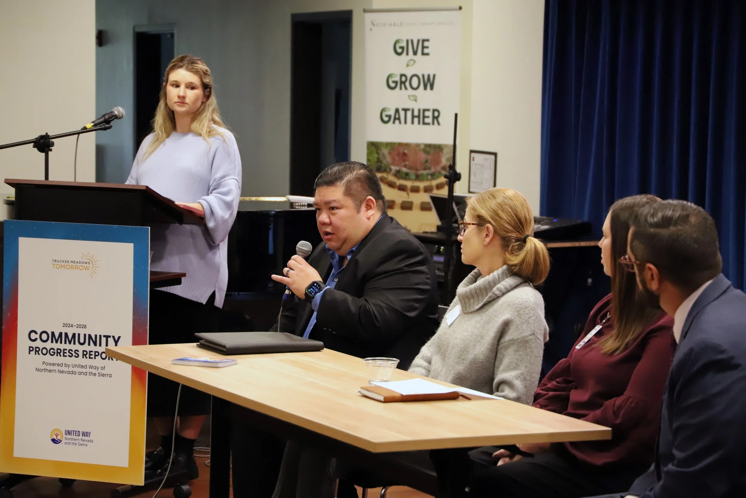 A photo of the panel from the Truckee Meadows Tomorrow "Community Progress report" event.