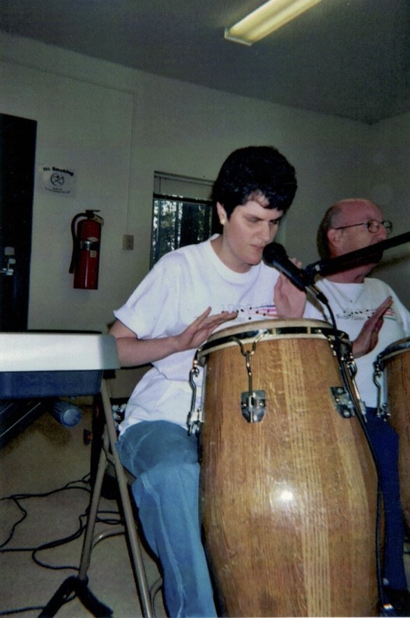 Jeanine Mooers playing the conga.
