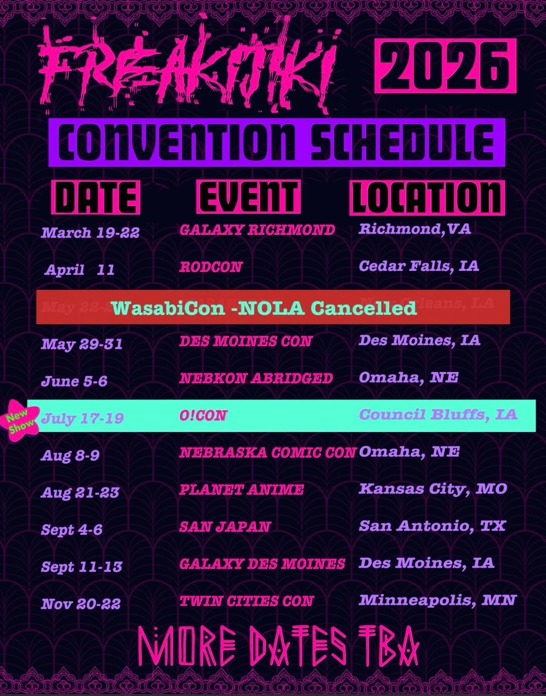 New Schedule Update!!!

O!Con added to the roster, if you missed me this weekend at NebKon Abridged I&rsquo;ll see you next month and again in Nebraska Comic Con! ✨🩷✨

#artistalley #OCon #NebraskaComicCon