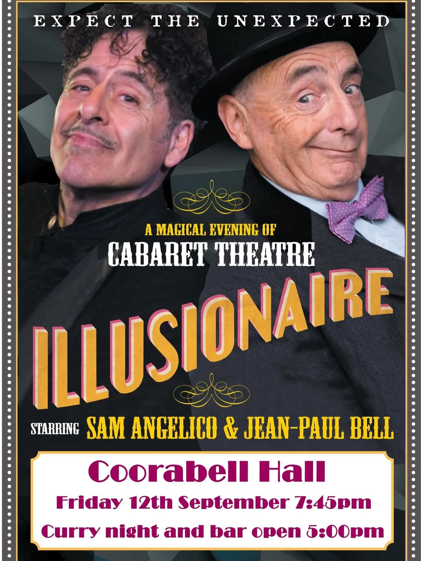 A fabulous combination of mime and magic in a one hour production of European Style Cabaret.  Come early and enjoy delicious Punjabi Curry and licensed bar between 5-7.30pm.
Bookings: https//www.trybooking.com/events/landing/1460021
A great opportuni