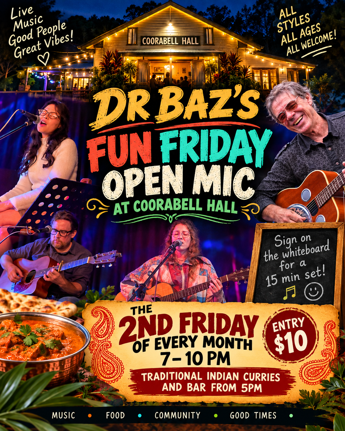 Dr Baz's Fun Friday Open Mic, second Fridays every month