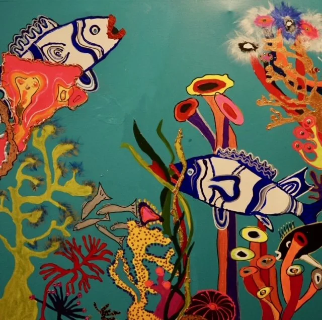 Gerry Brown, Underwater Fantasia, series Underwater Fantasy, acrylic mixed media on linen, 76 x 76cm, stretched over frame, $350