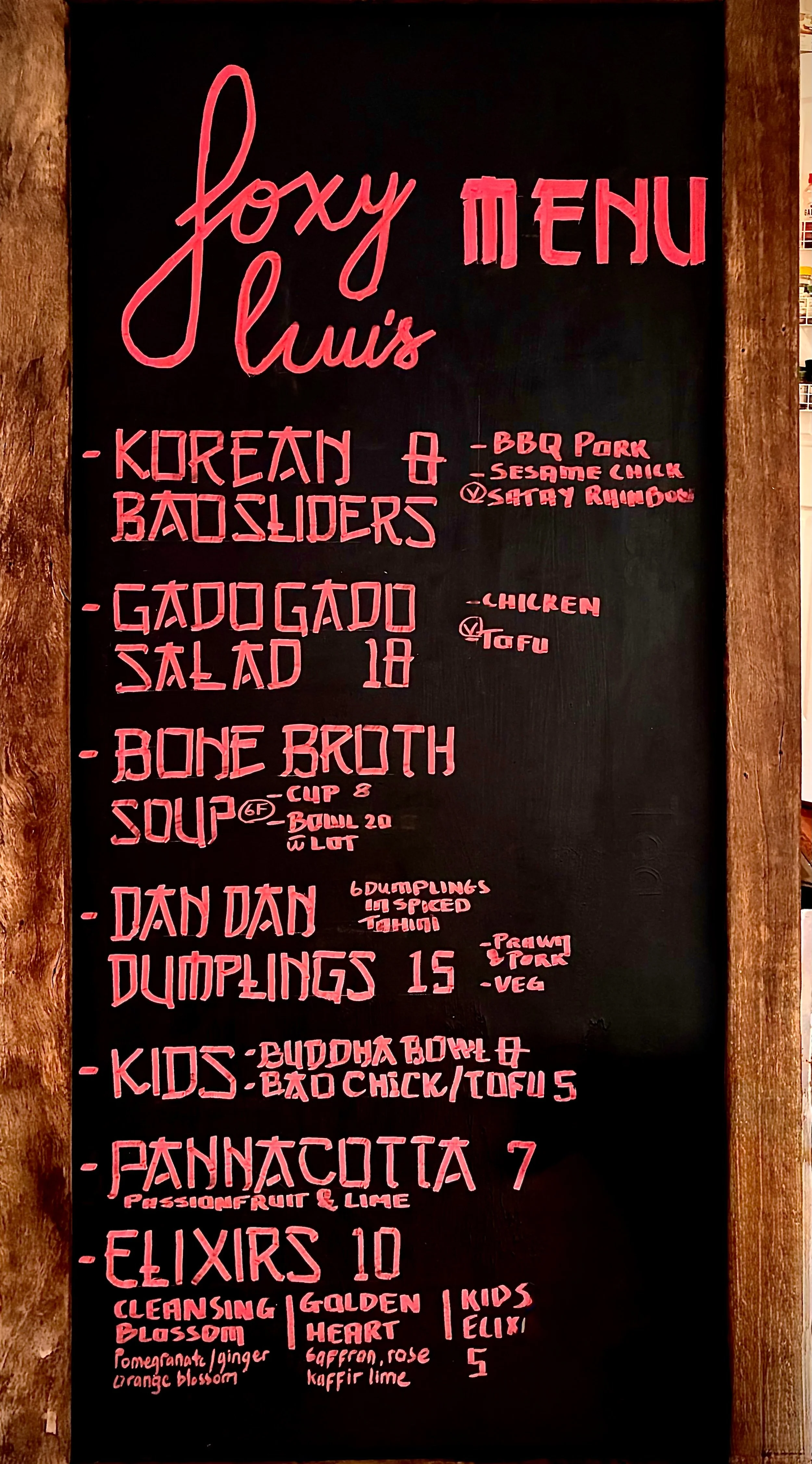 Foxy Luu's Menu at Coorabell Hall