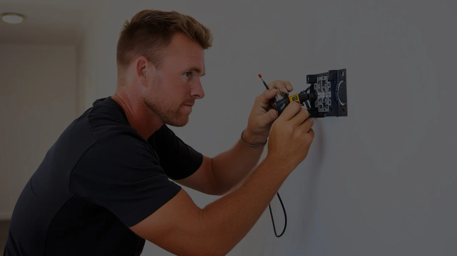 Experienced electrician in Macleod installing a power switch, ensuring precise electrical wiring for home safety
