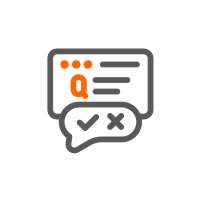 Icon of a webpage with a question and a speech bubble with check and cross marks