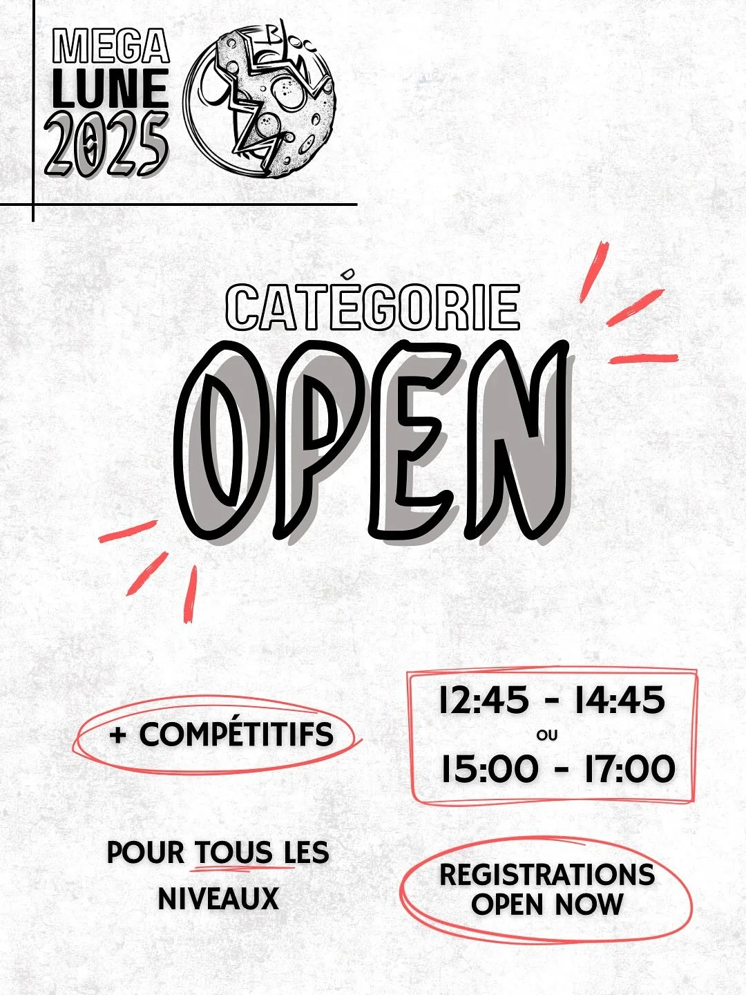 🌕 OPEN CATEGORY - MEGALUNE 2025 🌕
Want to climb hard and push your limits? 💪
The OPEN category is for those who want fun, competition and the chance to shine in the finals! 🔥
Always friendly, to