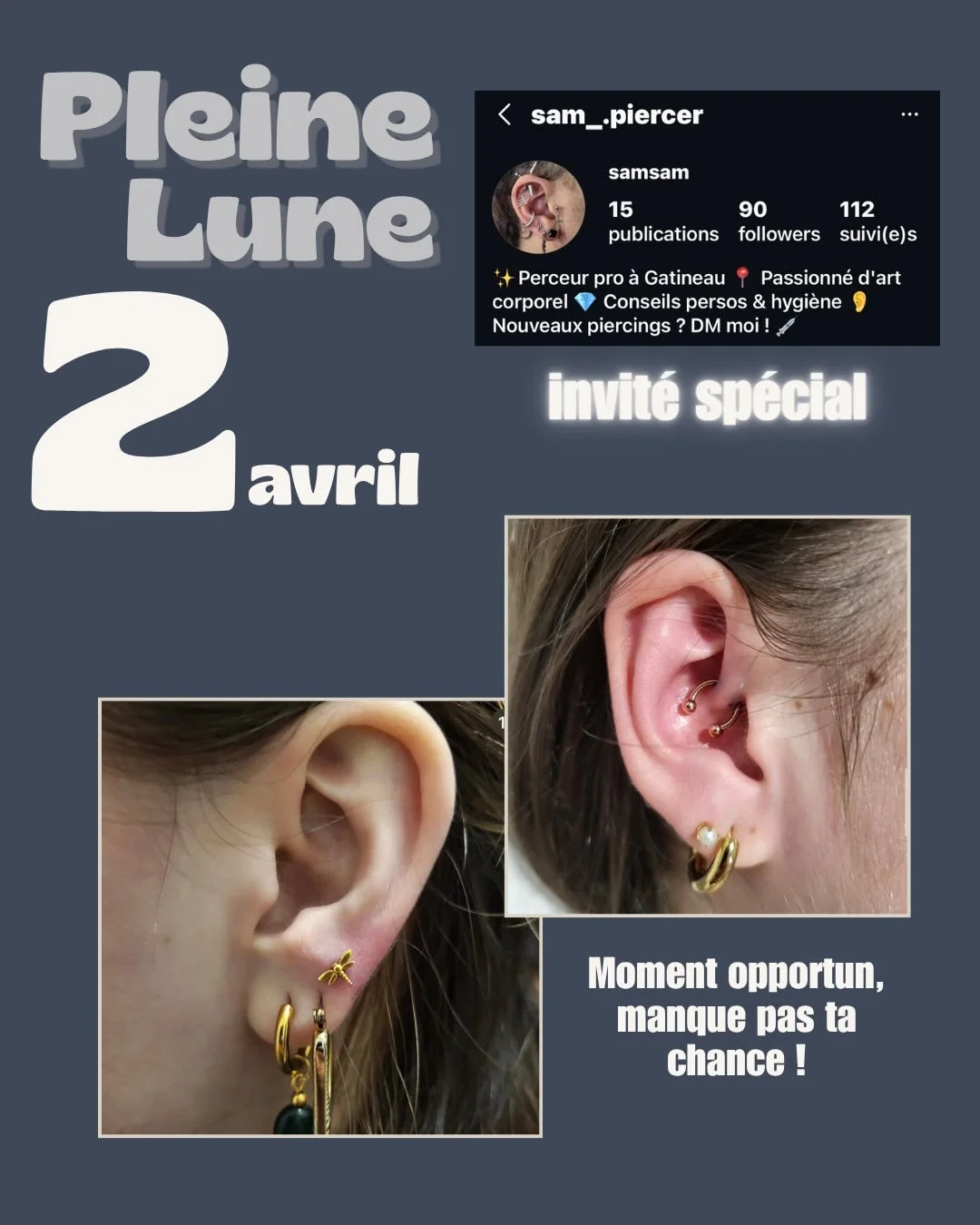 Special guests at the full moon 🌕 

Samaël: piercer, on hand all evening! 

Outaouais Alpine Club: information table 😎

It’s also a Thursday, which means $2 grilled cheese and