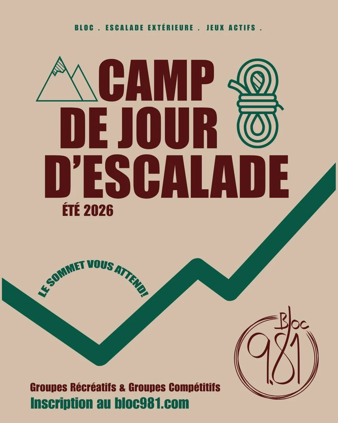 Camps de jour au Bloc 9.81 ⛱️

☀️ Il reste encore des places disponibles pour notre camp d’escalade cet été 

Plusieurs options de semaines disponble ainsi que deux différents groupe !

- Rdv en ligne pour plus d’info