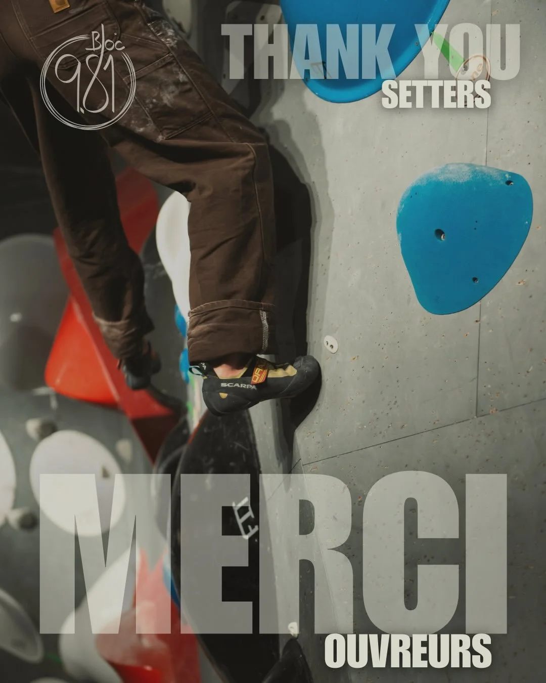 🌕🛠️ MERCI MERCI MERCI

On remercie les ouvreurs des différents gyms de la région qui se sont joint à nous pour ouvrir des blocs incroyables !!

Coyote Rock Gym : Steph et Max 

Altitude gym : Vivian et Adrian

Klimat : Jazz et 