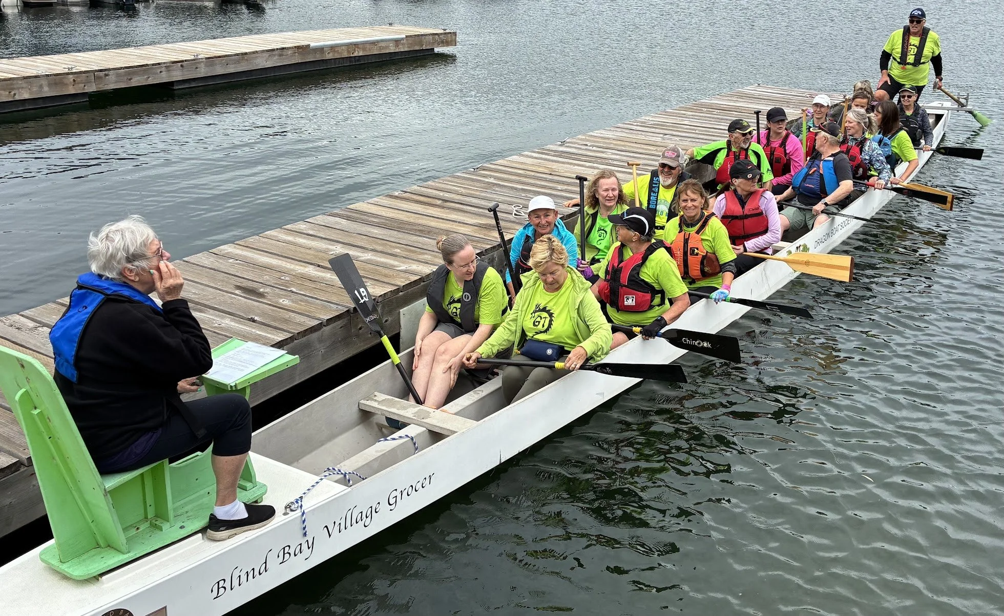 GT Dragon Boat paddlers during a practice in Blind Bay (photo credit: Celia Dyer)