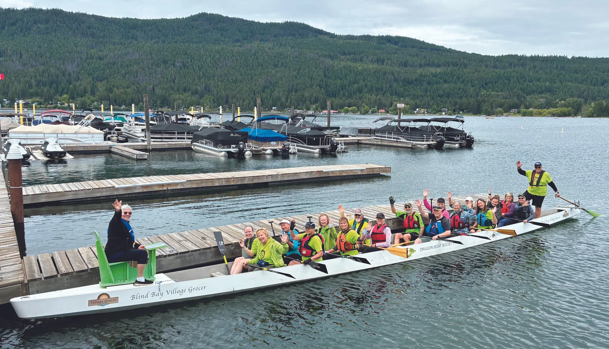 GT Dragon Boat paddlers during a practice in Blind Bay (photo credit: Celia Dyer)