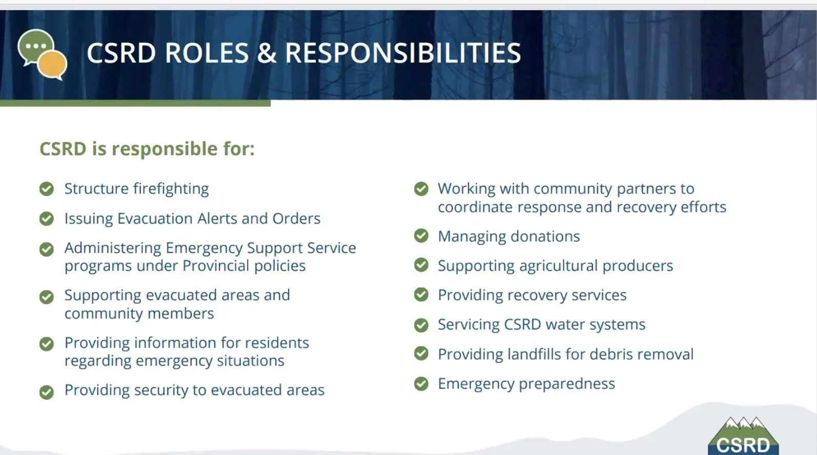 CSRD Chat photo of board - Roles and Responsibilities