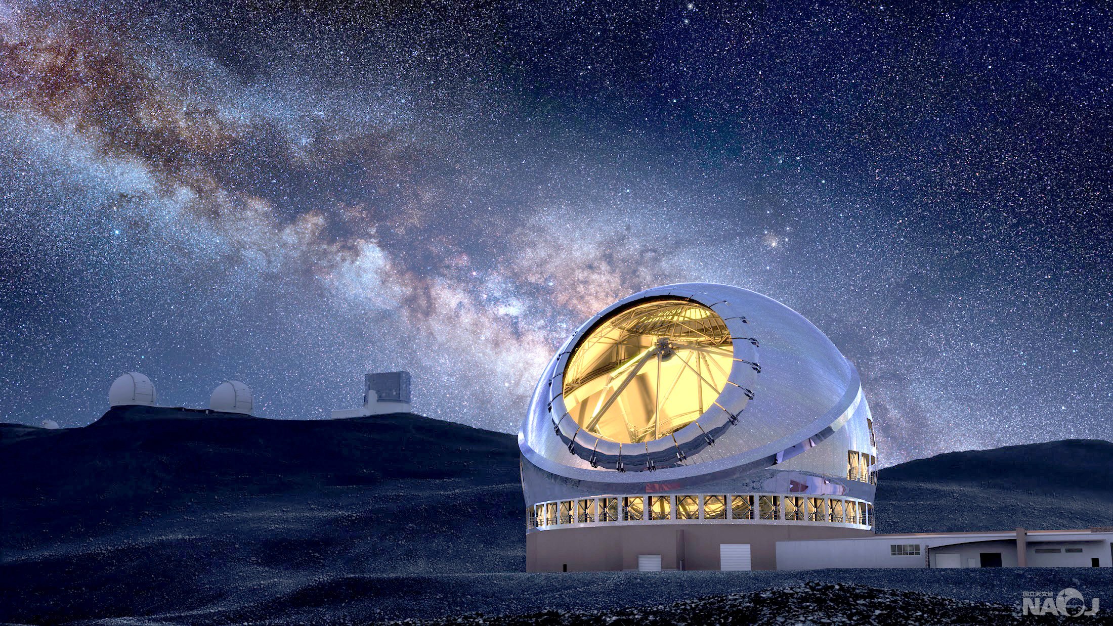 The Thirty Meter Telescope model photoshopped onto Mauna Kea in Hawaii (image courtesy of National Observatory of Japan)